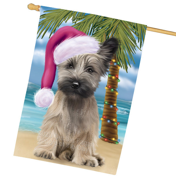 Christmas Summertime Island Tropical Beach Skye Terrier Dog House Flag Outdoor Decorative Double Sided Pet Portrait Weather Resistant Premium Quality Animal Printed Home Decorative Flags 100% Polyester FLG69302