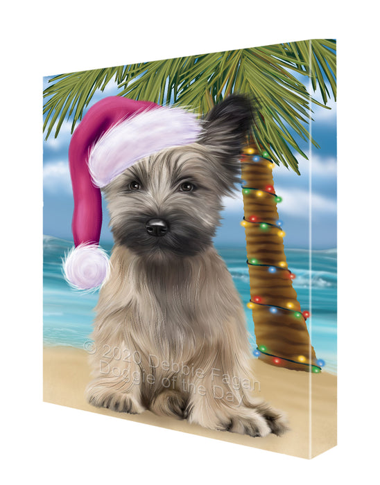 Christmas Summertime Island Tropical Beach Skye Terrier Dog Canvas Wall Art - Premium Quality Ready to Hang Room Decor Wall Art Canvas - Unique Animal Printed Digital Painting for Decoration CVS418