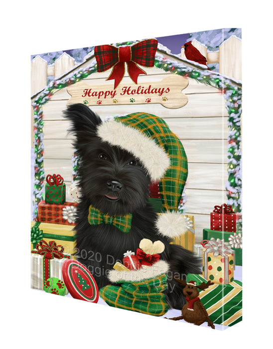 Christmas House with Presents Skye Terrier Dog Canvas Wall Art - Premium Quality Ready to Hang Room Decor Wall Art Canvas - Unique Animal Printed Digital Painting for Decoration CVS363
