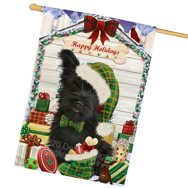 Christmas House with Presents Skye Terrier Dog House Flag Outdoor Decorative Double Sided Pet Portrait Weather Resistant Premium Quality Animal Printed Home Decorative Flags 100% Polyester FLG69223