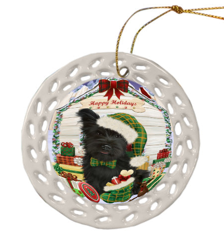 Christmas House with Presents Skye Terrier Dog Doily Ornament DPOR58793