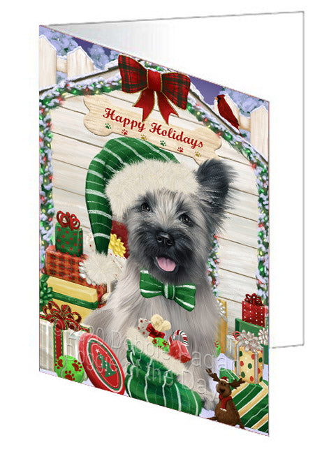 Christmas House with Presents Skye Terrier Dog Handmade Artwork Assorted Pets Greeting Cards and Note Cards with Envelopes for All Occasions and Holiday Seasons