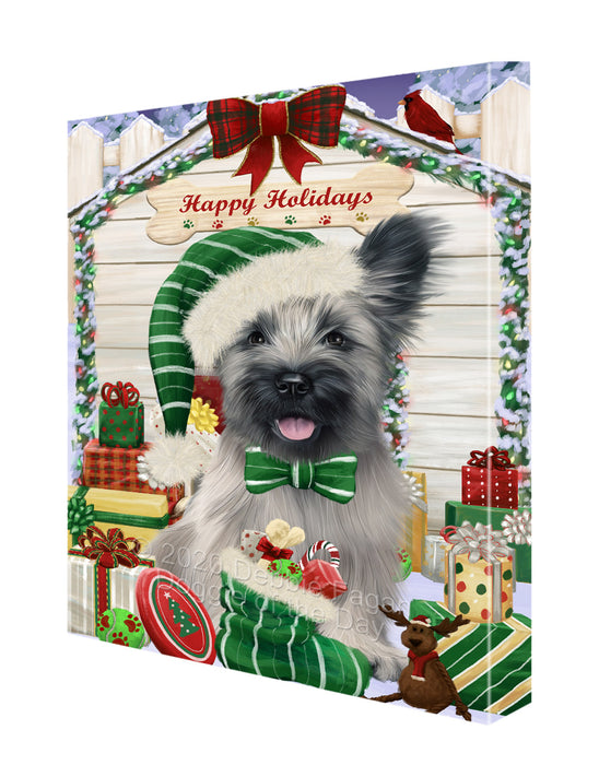Christmas House with Presents Skye Terrier Dog Canvas Wall Art - Premium Quality Ready to Hang Room Decor Wall Art Canvas - Unique Animal Printed Digital Painting for Decoration CVS364
