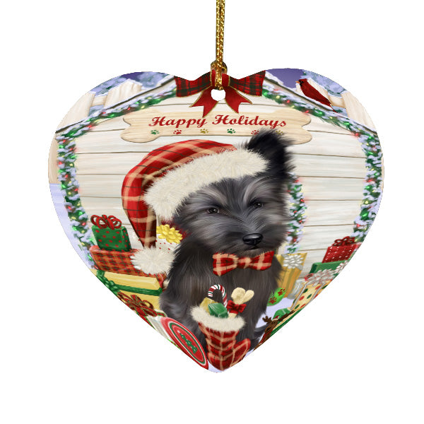 Christmas House with Presents Skye Terrier Dog Heart Christmas Ornament HPORA59144