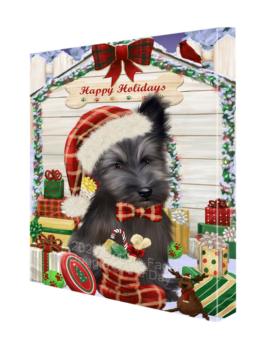 Christmas House with Presents Skye Terrier Dog Canvas Wall Art - Premium Quality Ready to Hang Room Decor Wall Art Canvas - Unique Animal Printed Digital Painting for Decoration CVS365