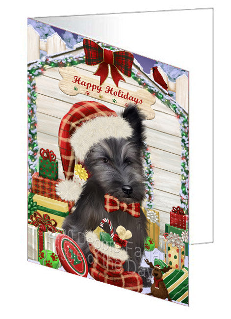 Christmas House with Presents Skye Terrier Dog Handmade Artwork Assorted Pets Greeting Cards and Note Cards with Envelopes for All Occasions and Holiday Seasons