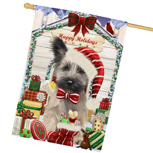 Christmas House with Presents Skye Terrier Dog House Flag Outdoor Decorative Double Sided Pet Portrait Weather Resistant Premium Quality Animal Printed Home Decorative Flags 100% Polyester FLG69226