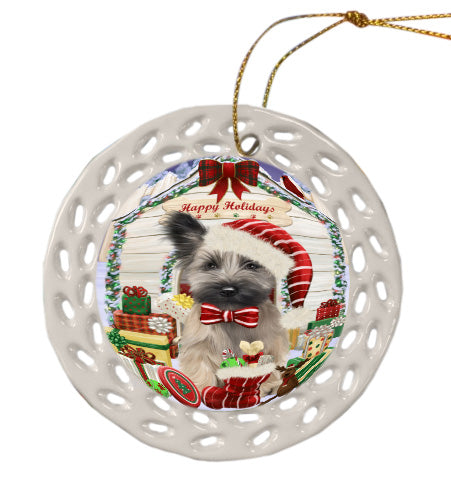 Christmas House with Presents Skye Terrier Dog Doily Ornament DPOR58796