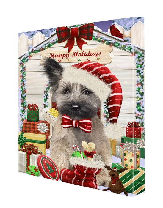 Christmas House with Presents Skye Terrier Dog Canvas Wall Art - Premium Quality Ready to Hang Room Decor Wall Art Canvas - Unique Animal Printed Digital Painting for Decoration CVS366