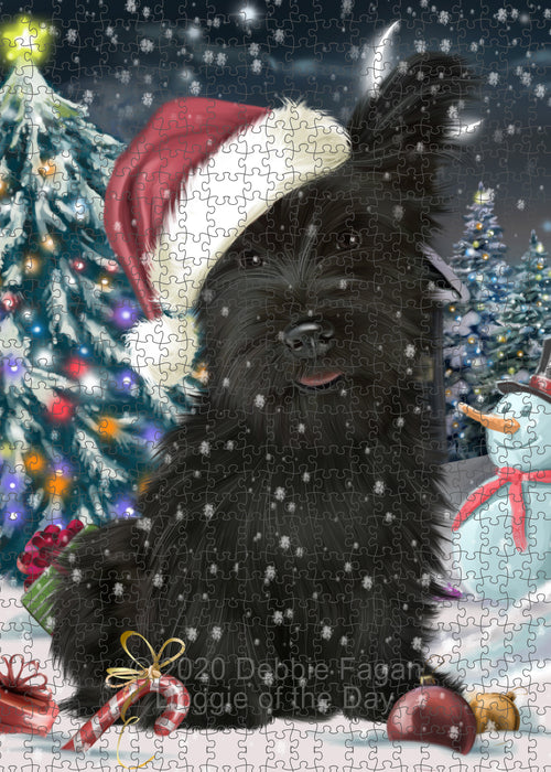 Christmas Holly Jolly Skye Terrier Dog Portrait Jigsaw Puzzle for Adults Animal Interlocking Puzzle Game Unique Gift for Dog Lover's with Metal Tin Box PZL733