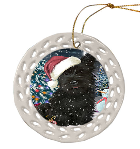 Christmas Holly Jolly Skye Terrier Dog Doily Ornament DPOR58860