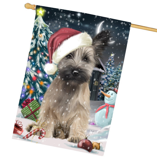 Christmas Holly Jolly Skye Terrier Dog House Flag Outdoor Decorative Double Sided Pet Portrait Weather Resistant Premium Quality Animal Printed Home Decorative Flags 100% Polyester FLG69338