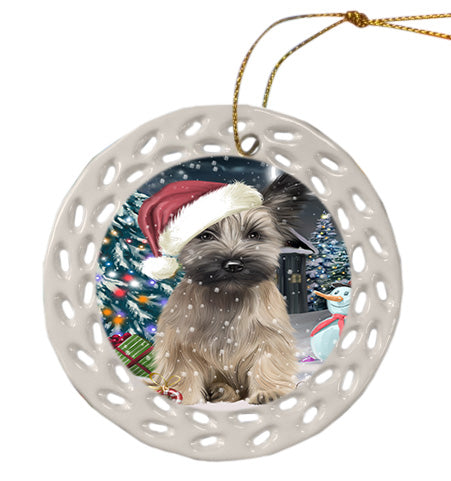 Christmas Holly Jolly Skye Terrier Dog Doily Ornament DPOR58861
