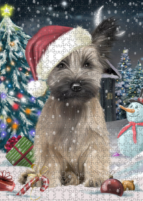 Christmas Holly Jolly Skye Terrier Dog Portrait Jigsaw Puzzle for Adults Animal Interlocking Puzzle Game Unique Gift for Dog Lover's with Metal Tin Box PZL734