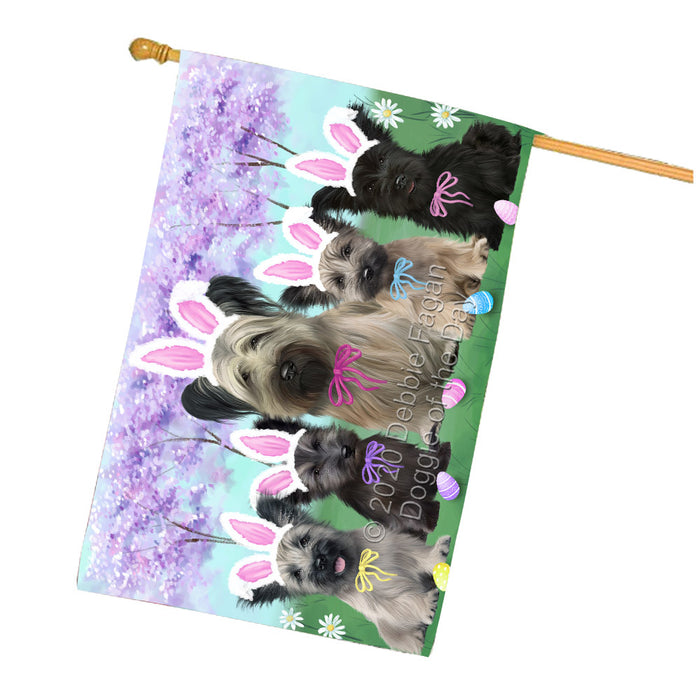 Easter Holiday Skye Terrier Dogs House Flag Outdoor Decorative Double Sided Pet Portrait Weather Resistant Premium Quality Animal Printed Home Decorative Flags 100% Polyester