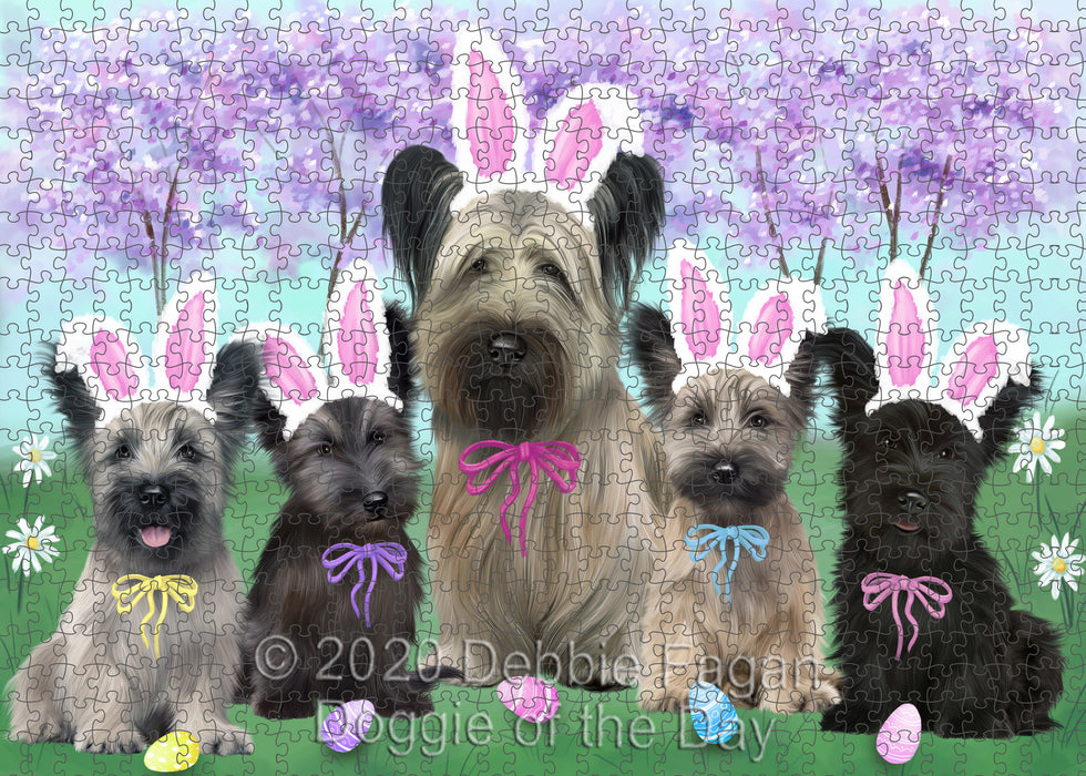 Easter Holiday Skye Terrier Dogs Portrait Jigsaw Puzzle for Adults Animal Interlocking Puzzle Game Unique Gift for Dog Lover's with Metal Tin Box