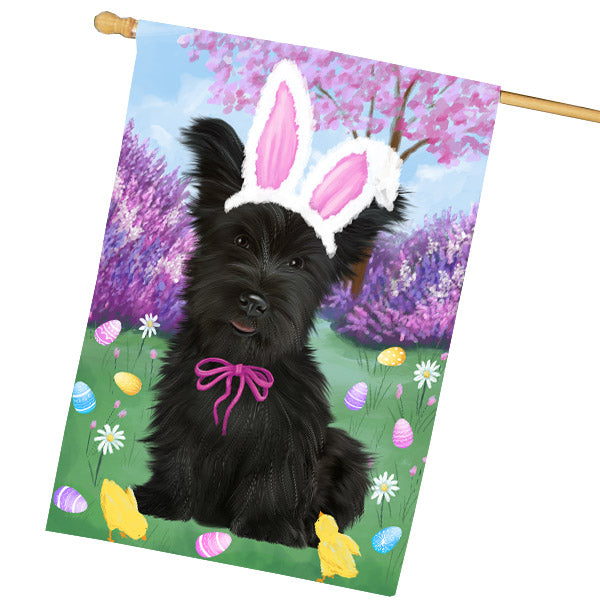 Easter holiday Skye Terrier Dog House Flag Outdoor Decorative Double Sided Pet Portrait Weather Resistant Premium Quality Animal Printed Home Decorative Flags 100% Polyester FLG69490