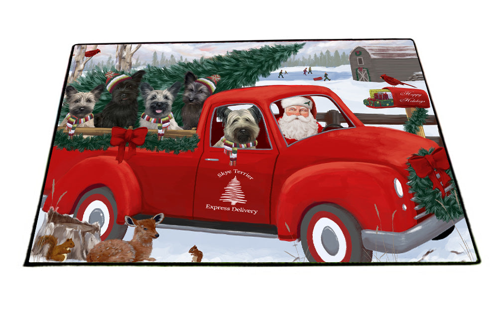Christmas Santa Express Delivery Red Truck Skye Terrier Dogs Floormat FLMS55894