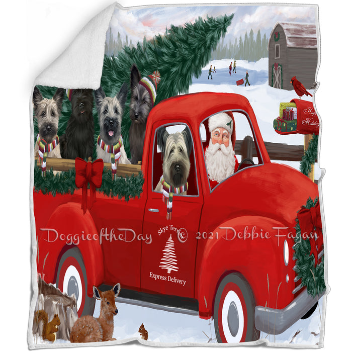 Christmas Santa Express Delivery Red Truck Skye Terrier Dogs Blanket