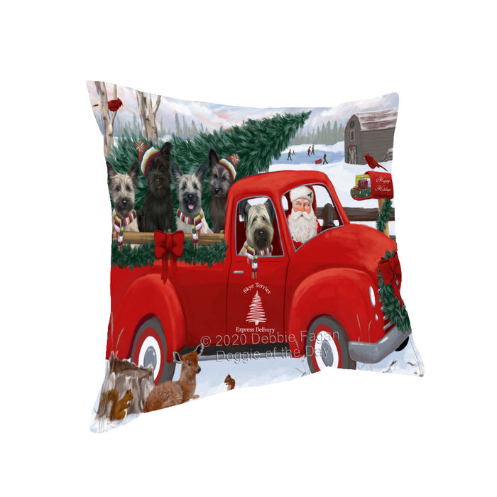 Christmas Santa Express Delivery Red Truck Skye Terrier Dogs Pillow with Top Quality High-Resolution Images - Ultra Soft Pet Pillows for Sleeping - Reversible & Comfort - Ideal Gift for Dog Lover - Cushion for Sofa Couch Bed - 100% Polyester
