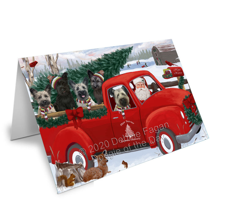 Christmas Santa Express Delivery Red Truck Skye Terrier Dogs  Handmade Artwork Assorted Pets Greeting Cards and Note Cards with Envelopes for All Occasions and Holiday Seasons