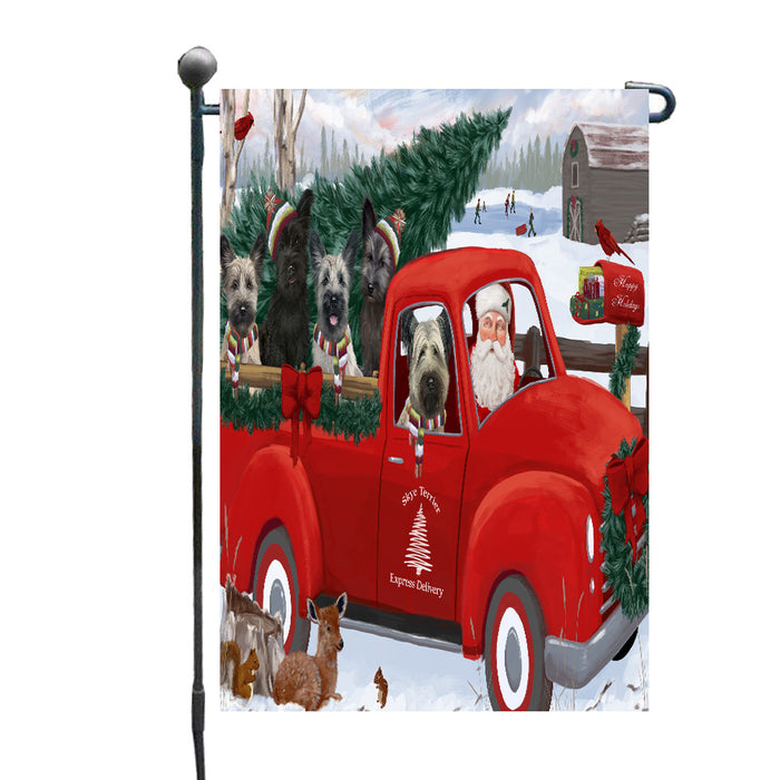 Christmas Santa Express Delivery Red Truck Skye Terrier Dogs Garden Flags Outdoor Decor for Homes and Gardens Double Sided Garden Yard Spring Decorative Vertical Home Flags Garden Porch Lawn Flag for Decorations