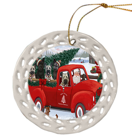 Christmas Santa Express Delivery Red Truck Skye Terrier Dogs Doily Ornament DPOR58879