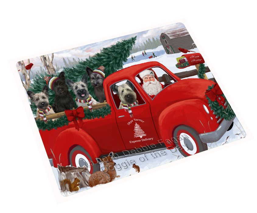 Christmas Santa Express Delivery Red Truck Skye Terrier Dogs Cutting Board - For Kitchen - Scratch & Stain Resistant - Designed To Stay In Place - Easy To Clean By Hand - Perfect for Chopping Meats, Vegetables