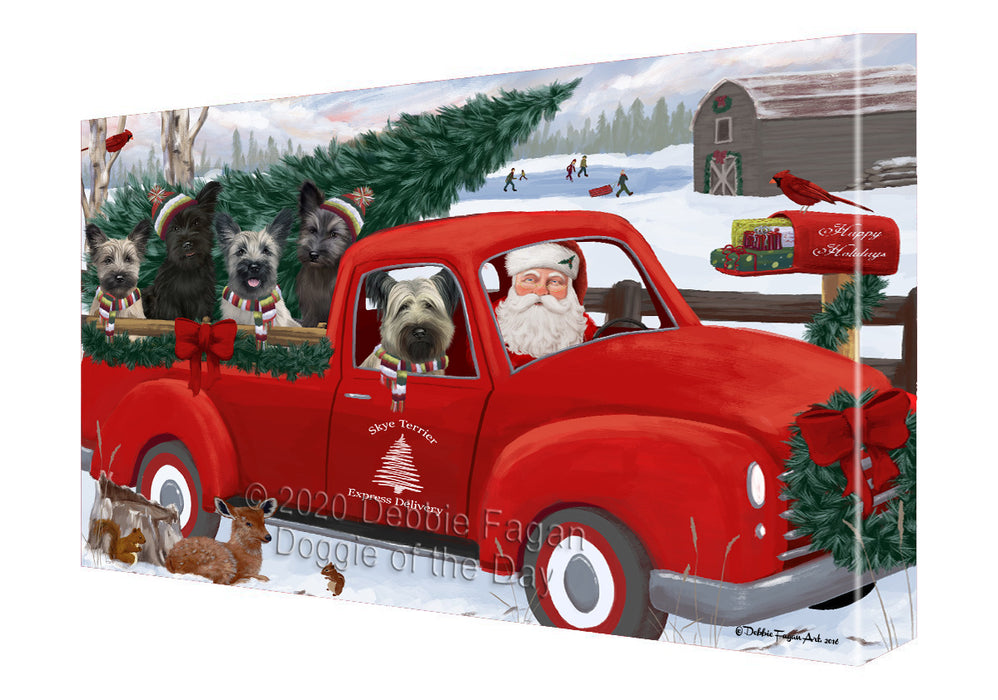 Christmas Santa Express Delivery Red Truck Skye Terrier Dogs Canvas Wall Art - Premium Quality Ready to Hang Room Decor Wall Art Canvas - Unique Animal Printed Digital Painting for Decoration