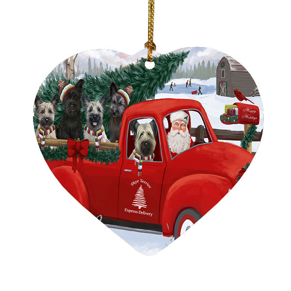 Christmas Santa Express Delivery Red Truck Skye Terrier Dogs Heart Christmas Ornament HPORA59243