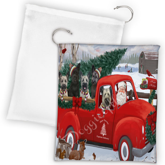Christmas Santa Express Delivery Red Truck Skye Terrier Dogs Drawstring Laundry or Gift Bag LGB48344