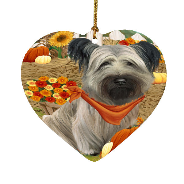 Fall Pumpkin Autumn Greeting Skye Terrier Dog Heart Christmas Ornament HPORA59272