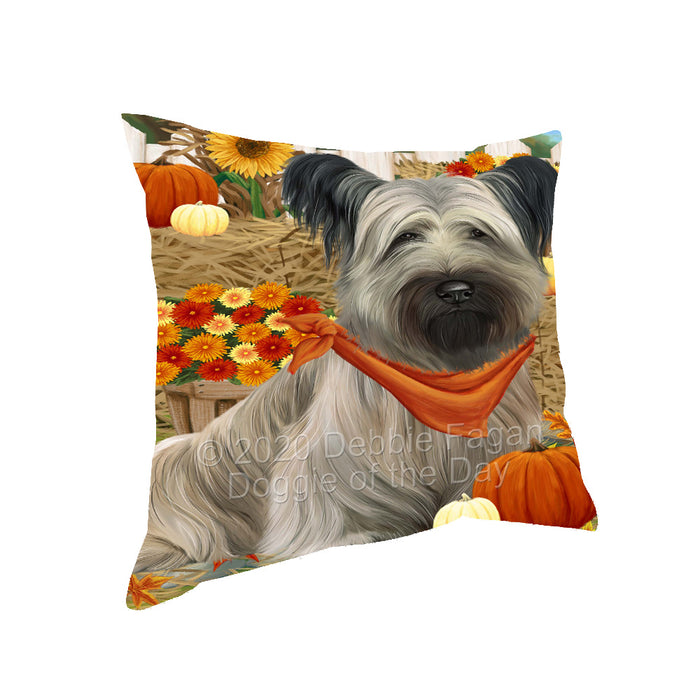 Fall Pumpkin Autumn Greeting Skye Terrier Dog Pillow with Top Quality High-Resolution Images - Ultra Soft Pet Pillows for Sleeping - Reversible & Comfort - Ideal Gift for Dog Lover - Cushion for Sofa Couch Bed - 100% Polyester, PILA93091