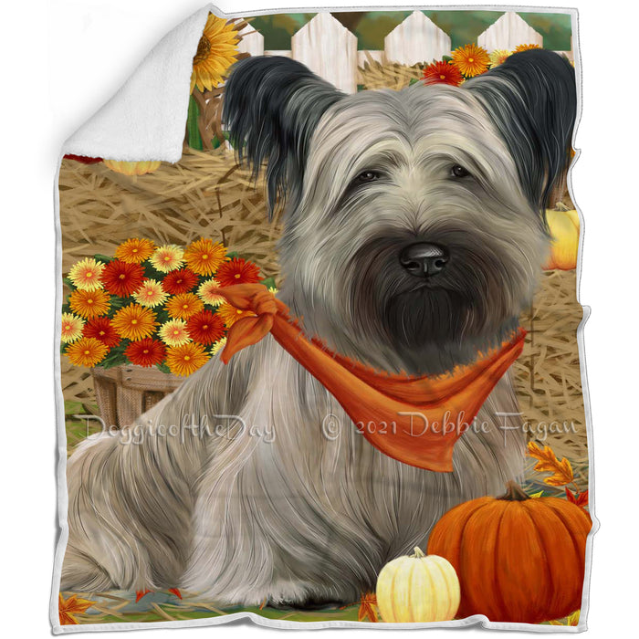 Fall Autumn Greeting Skye Terrier Dog with Pumpkins Blanket BLNKT142449