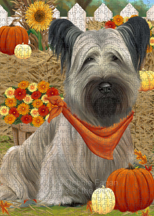 Fall Pumpkin Autumn Greeting Skye Terrier Dog Portrait Jigsaw Puzzle for Adults Animal Interlocking Puzzle Game Unique Gift for Dog Lover's with Metal Tin Box PZL757