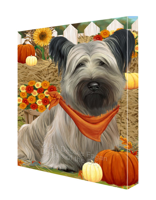 Fall Pumpkin Autumn Greeting Skye Terrier Dog Canvas Wall Art - Premium Quality Ready to Hang Room Decor Wall Art Canvas - Unique Animal Printed Digital Painting for Decoration CVS462