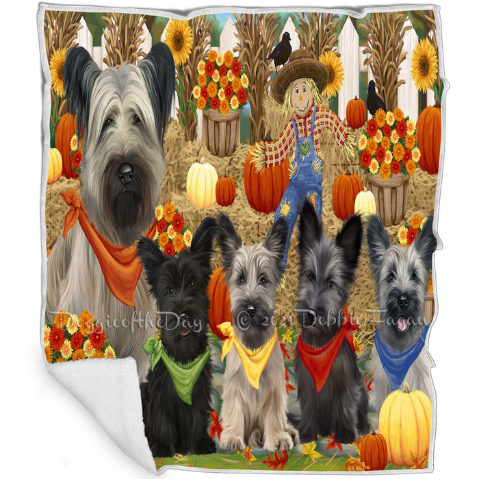 Fall Festive Gathering Skye Terrier with Pumpkins Blanket BLNKT142419