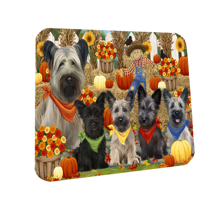 Fall Festive Gathering Skye Terrier Dogs Coasters Set of 4 CSTA58490