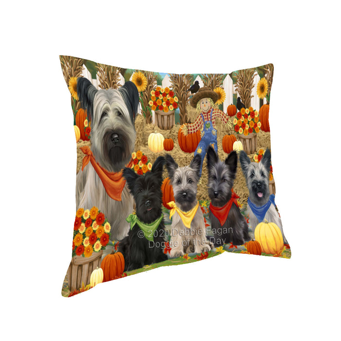 Fall Festive Gathering Skye Terrier Dogs Pillow with Top Quality High-Resolution Images - Ultra Soft Pet Pillows for Sleeping - Reversible & Comfort - Ideal Gift for Dog Lover - Cushion for Sofa Couch Bed - 100% Polyester