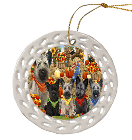 Fall Festive Gathering Skye Terrier Dogs Doily Ornament DPOR58887