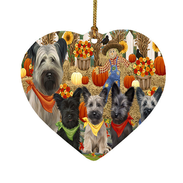 Fall Festive Gathering Skye Terrier Dogs Heart Christmas Ornament HPORA59251