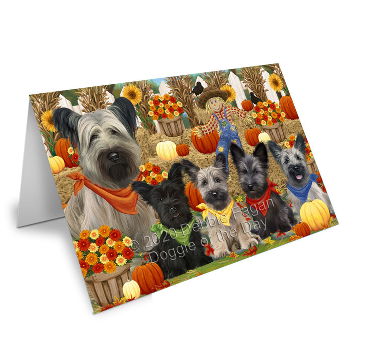 Fall Festive Gathering Skye Terrier Dogs Handmade Artwork Assorted Pets Greeting Cards and Note Cards with Envelopes for All Occasions and Holiday Seasons