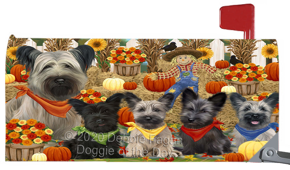 Fall Festive Gathering Skye Terrier Dogs Magnetic Mailbox Cover Both Sides Pet Theme Printed Decorative Letter Box Wrap Case Postbox Thick Magnetic Vinyl Material