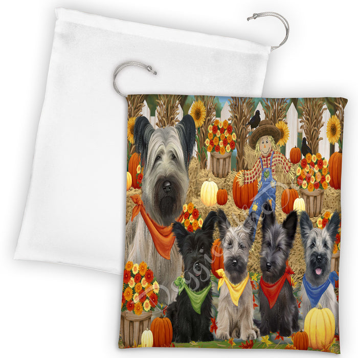 Fall Festive Harvest Time Gathering Skye Terrier Dogs Drawstring Laundry or Gift Bag LGB48441