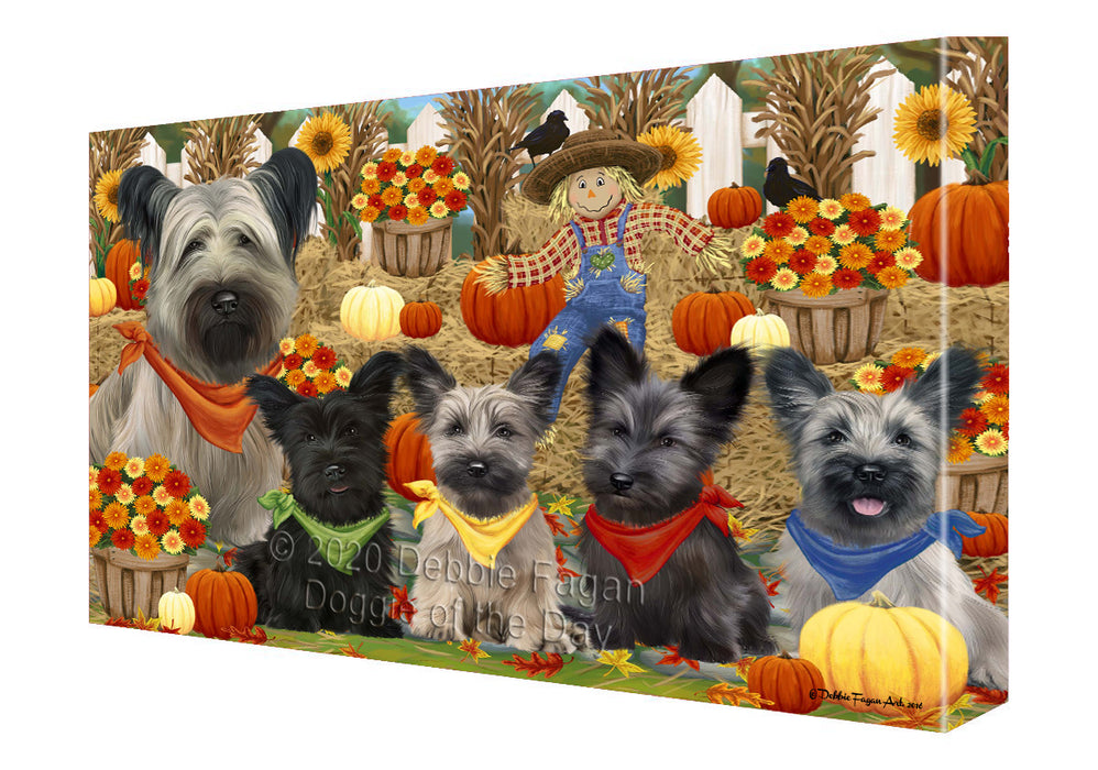 Fall Festive Gathering Skye Terrier Dogs Canvas Wall Art - Premium Quality Ready to Hang Room Decor Wall Art Canvas - Unique Animal Printed Digital Painting for Decoration
