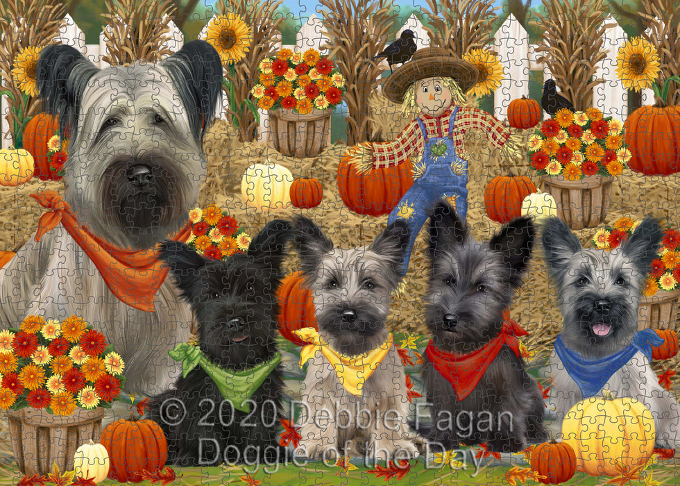 Fall Festive Gathering Skye Terrier Dogs Portrait Jigsaw Puzzle for Adults Animal Interlocking Puzzle Game Unique Gift for Dog Lover's with Metal Tin Box
