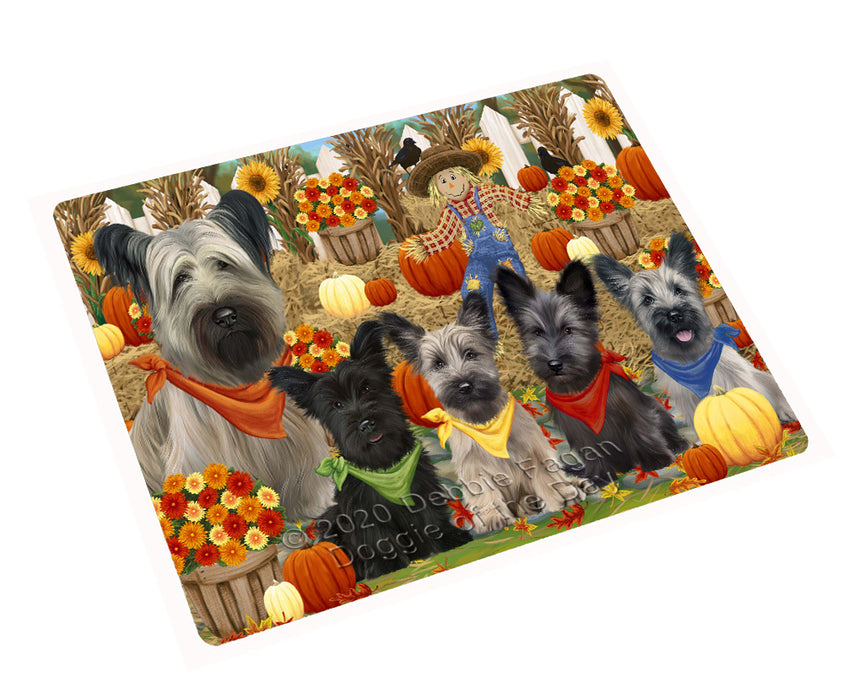 Fall Festive Gathering Skye Terrier Dogs Cutting Board - For Kitchen - Scratch & Stain Resistant - Designed To Stay In Place - Easy To Clean By Hand - Perfect for Chopping Meats, Vegetables