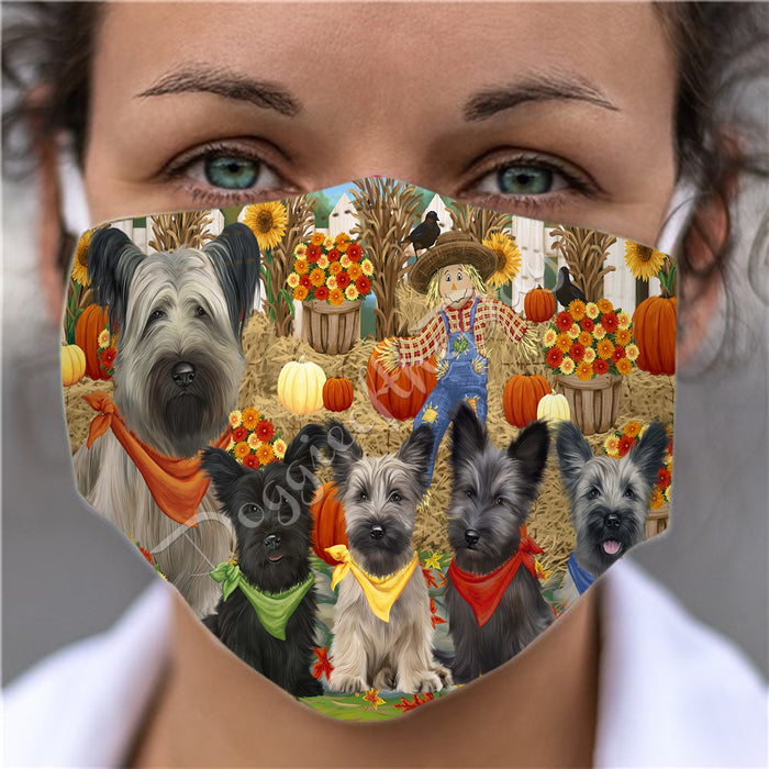 Fall Festive Harvest Time Gathering  Skye Terrier Dogs Face Mask FM48574