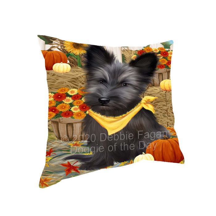 Fall Pumpkin Autumn Greeting Skye Terrier Dog Pillow with Top Quality High-Resolution Images - Ultra Soft Pet Pillows for Sleeping - Reversible & Comfort - Ideal Gift for Dog Lover - Cushion for Sofa Couch Bed - 100% Polyester, PILA93097