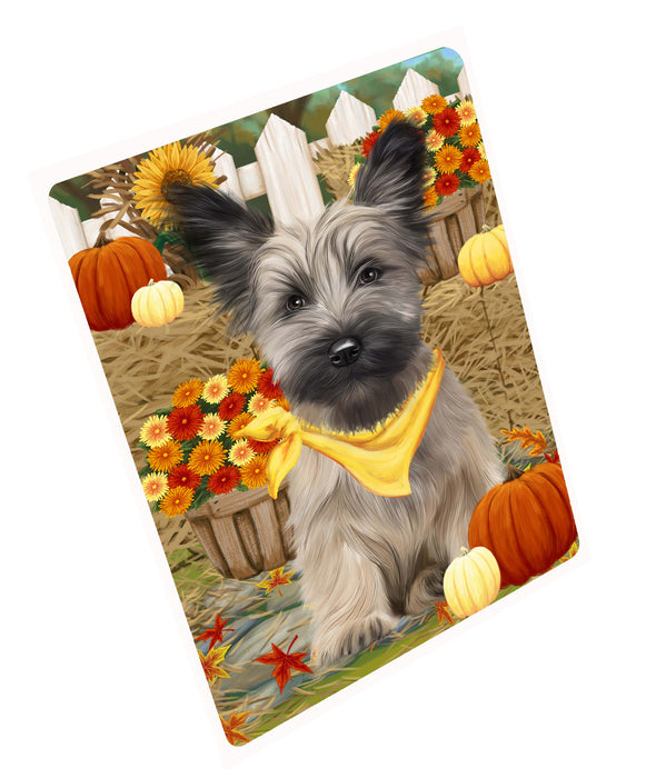 Fall Pumpkin Autumn Greeting Skye Terrier Dog Cutting Board - For Kitchen - Scratch & Stain Resistant - Designed To Stay In Place - Easy To Clean By Hand - Perfect for Chopping Meats, Vegetables, CA83466